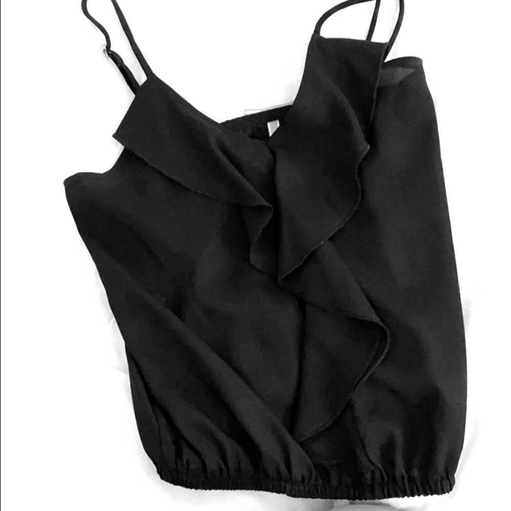 Cropped spaghetti strap ruffle top